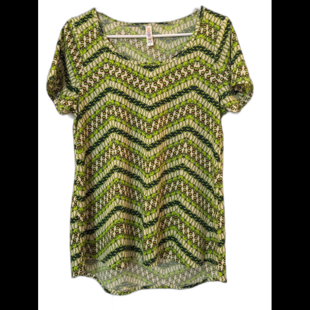 Lularoe Disney Kermit The Frog Classic T-shirt Green Chevron Print Size Med -EUC